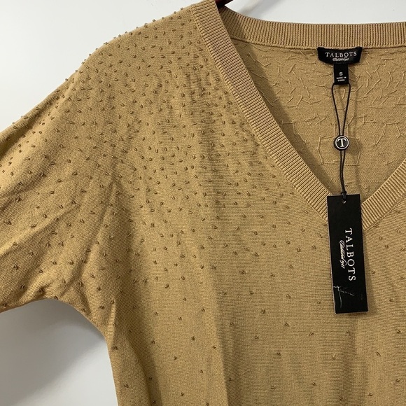 Talbots | NWT Tan Brown Silk Cotton Lightweight Beaded V-Neck Pullover Sweater S - Picture 8 of 17
